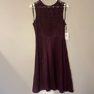 NWT: 10 Calvin Klein Plum Lace Sleeveless Dress Illusion Neckline